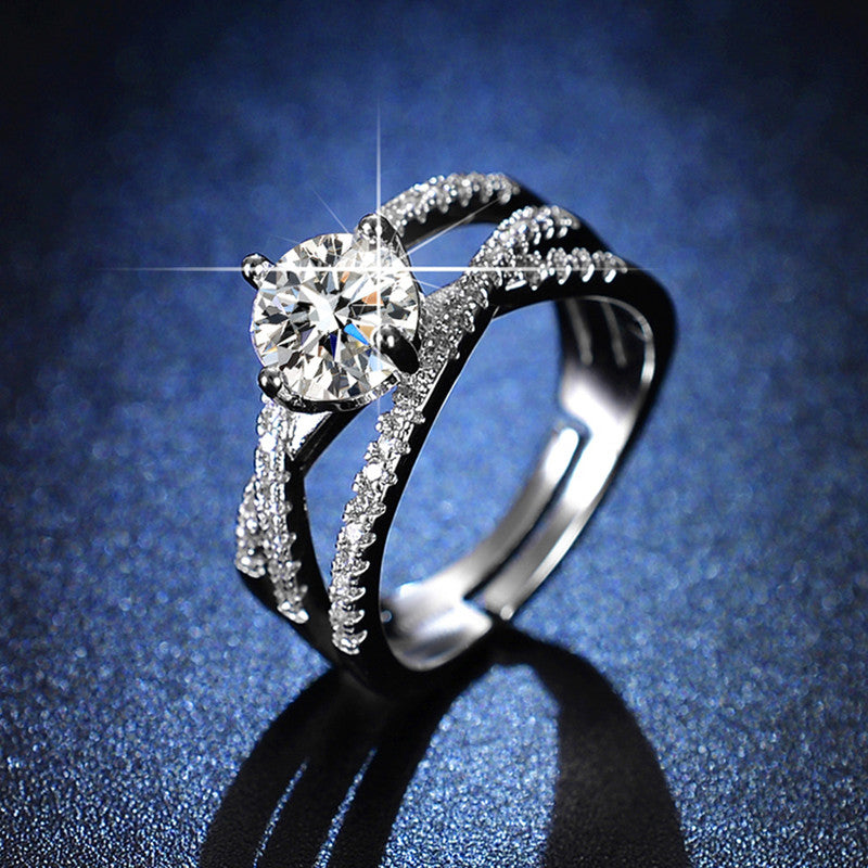 Silver Plated American Diamond Studded Anti Tarnish Cross Shape Solitaire Adjustable Finger Ring - MySmartBazaar