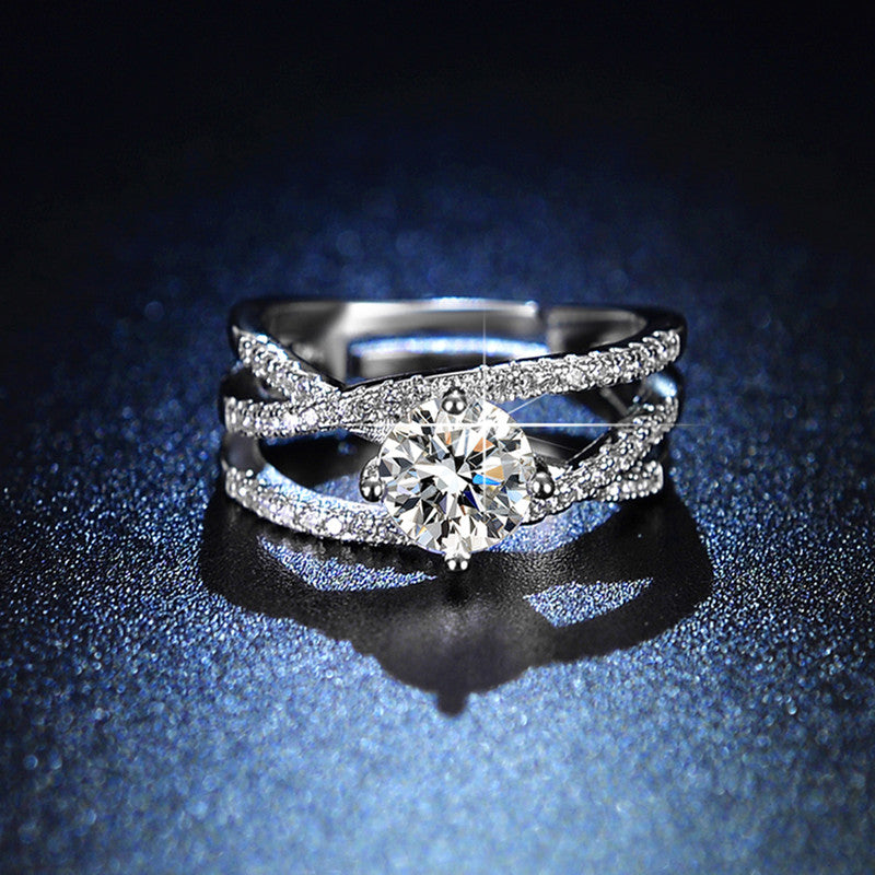 Silver Plated American Diamond Studded Anti Tarnish Cross Shape Solitaire Adjustable Finger Ring - MySmartBazaar