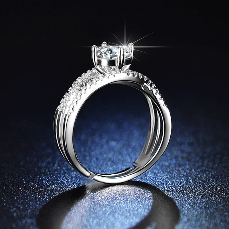 Silver Plated American Diamond Studded Anti Tarnish Cross Shape Solitaire Adjustable Finger Ring - MySmartBazaar