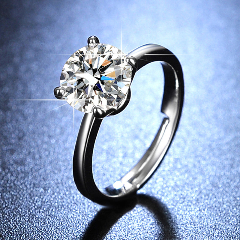 Silver Plated Crystal Studded Contemporary Anti Tarnish Solitaire Adjustable Finger Ring - MySmartBazaar