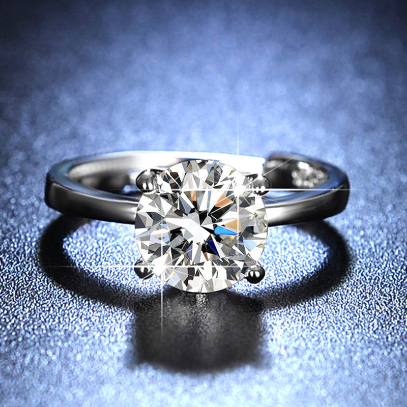 Silver Plated Crystal Studded Contemporary Anti Tarnish Solitaire Adjustable Finger Ring - MySmartBazaar