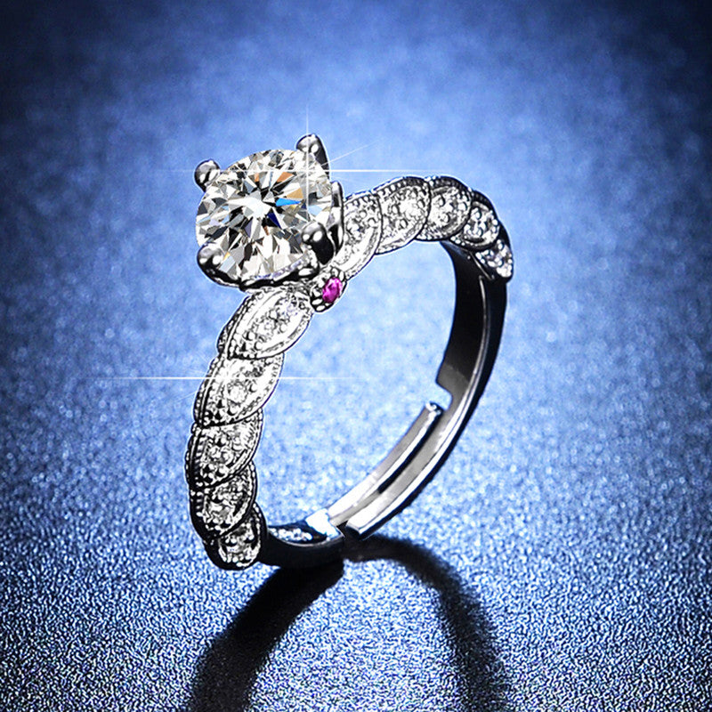 Silver Plated Crystal Studded Contemporary Anti Tarnish Pink Stone Solitaire Adjustable Finger Ring - MySmartBazaar