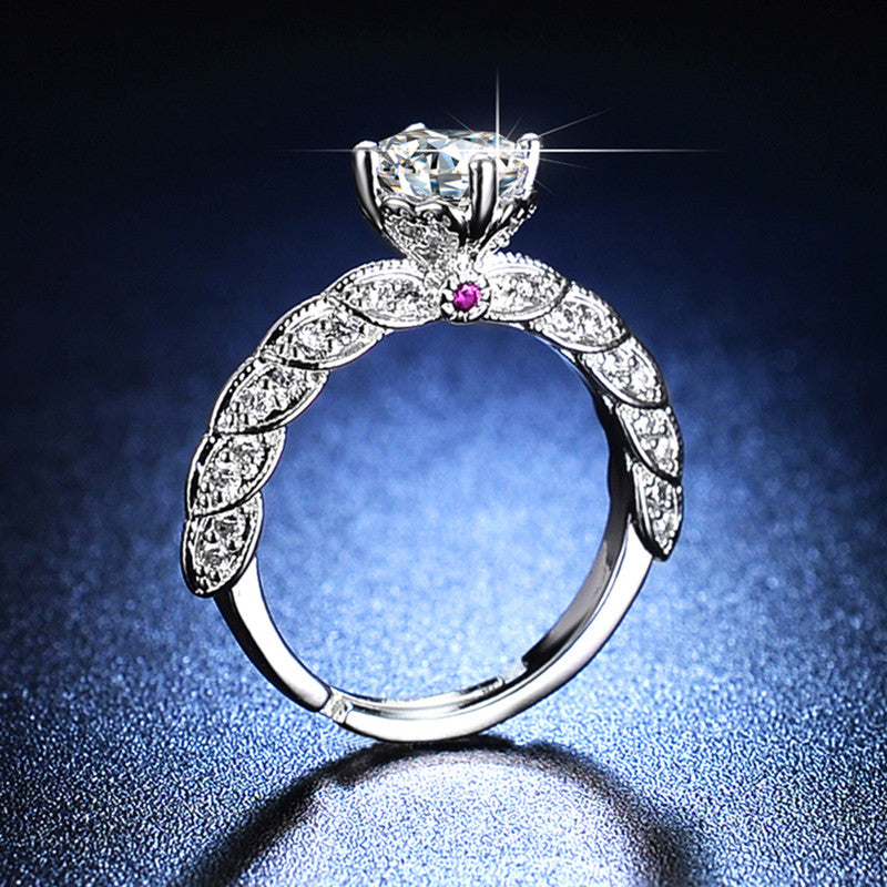 Silver Plated Crystal Studded Contemporary Anti Tarnish Pink Stone Solitaire Adjustable Finger Ring - MySmartBazaar