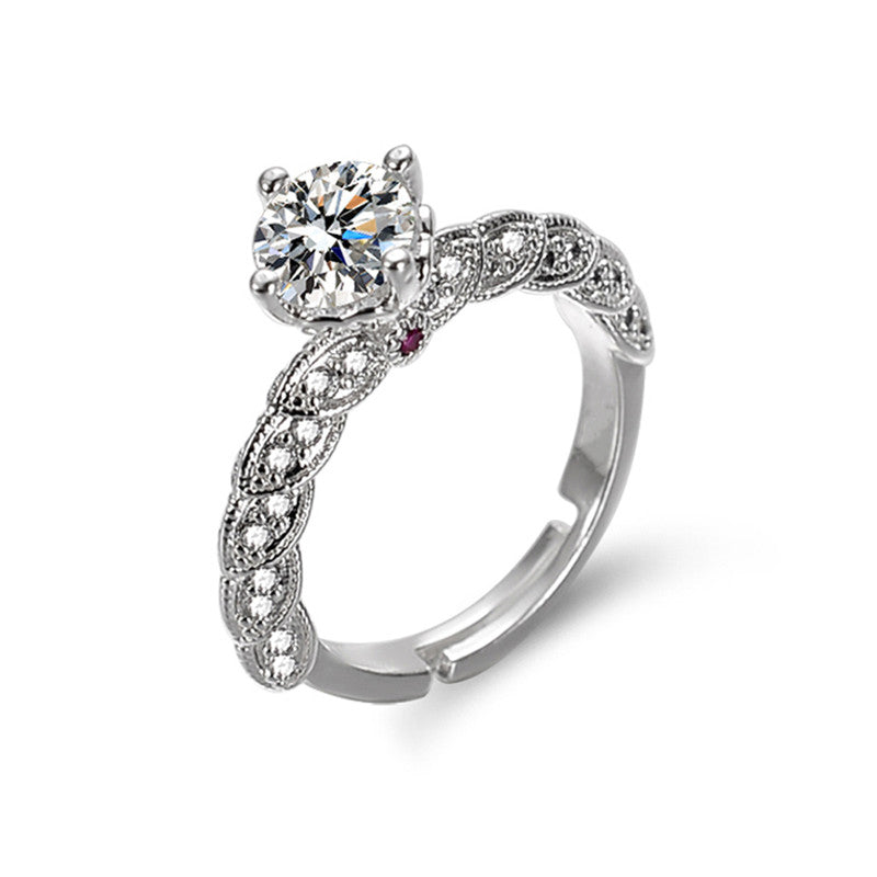 Silver Plated Crystal Studded Contemporary Anti Tarnish Pink Stone Solitaire Adjustable Finger Ring - MySmartBazaar