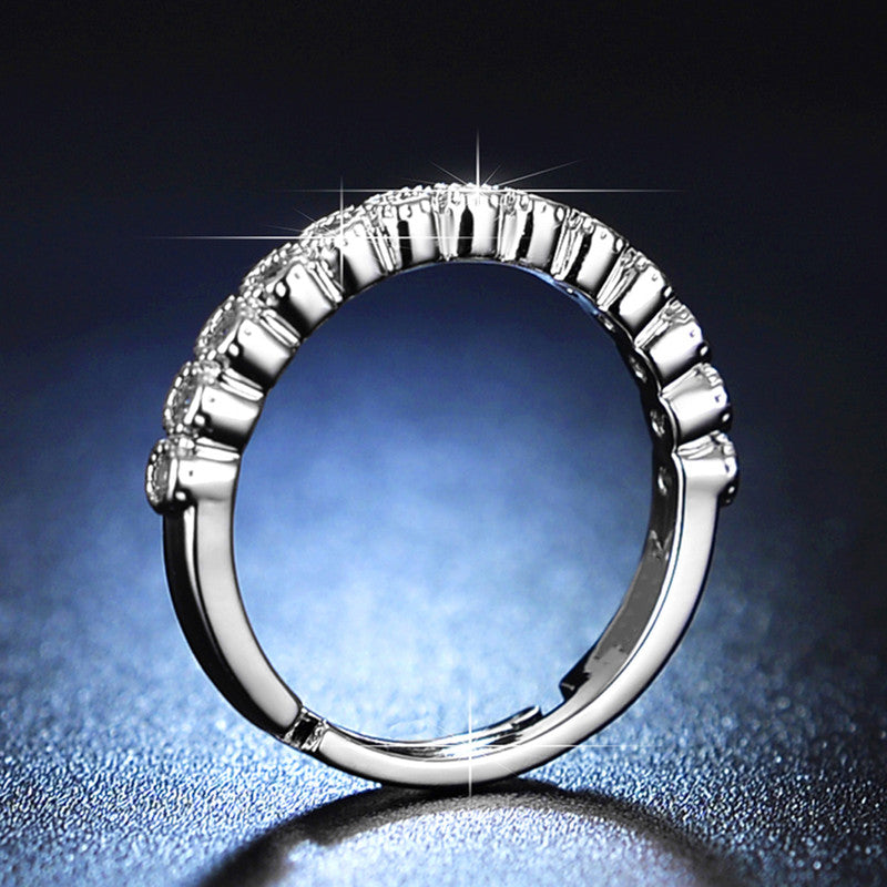 Silver Plated American Diamond Studded Anti Tarnish Contemporary Adjustable Round Finger Ring - MySmartBazaar
