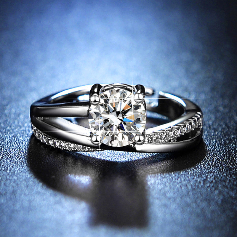 Silver Plated American Diamond Studded Cross Shape Anti Tarnish Solitaire Adjustable Finger Ring - MySmartBazaar