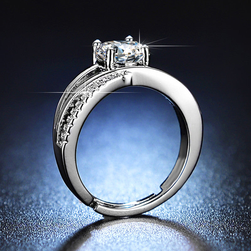 Silver Plated American Diamond Studded Cross Shape Anti Tarnish Solitaire Adjustable Finger Ring - MySmartBazaar