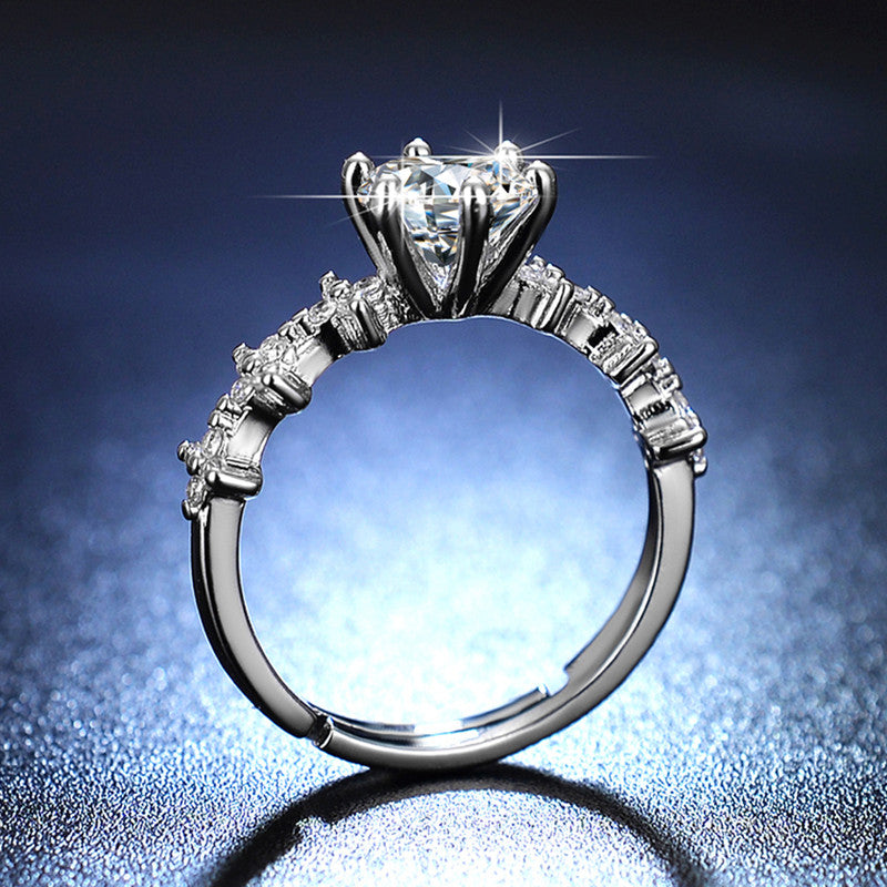 Silver Plated American Diamond Studded Floral Anti Tarnish Adjustable Solitaire Finger Ring - MySmartBazaar