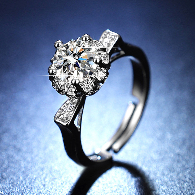 Silver Plated Crystal Studded Anti Tarnish Contemporary Solitaire Adjustable Finger Ring - MySmartBazaar
