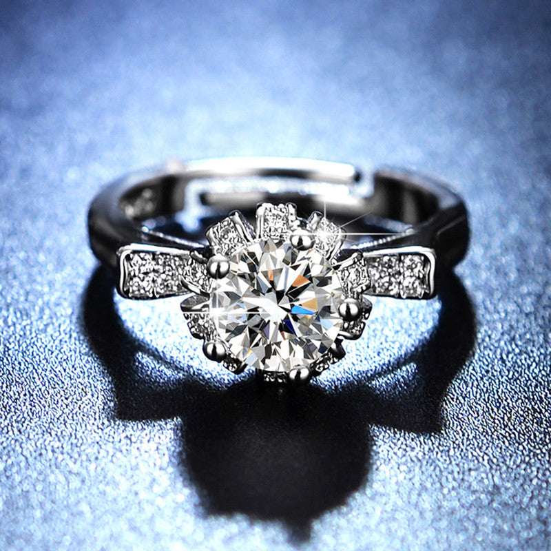 Silver Plated Crystal Studded Anti Tarnish Contemporary Solitaire Adjustable Finger Ring - MySmartBazaar