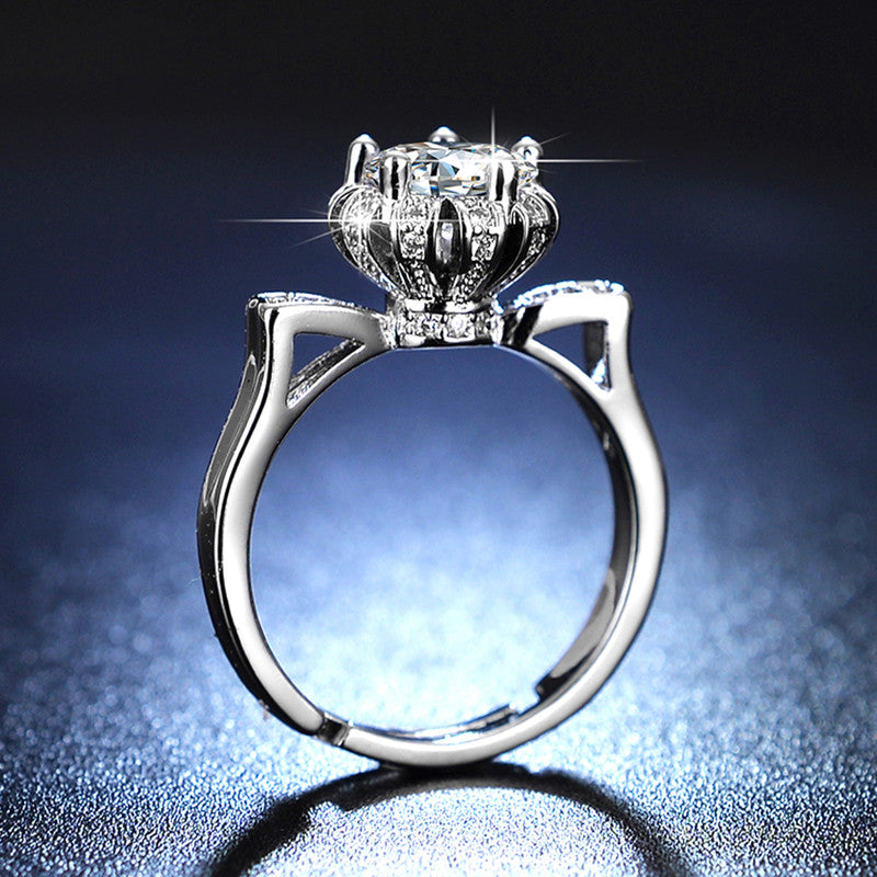 Silver Plated Crystal Studded Anti Tarnish Contemporary Solitaire Adjustable Finger Ring - MySmartBazaar