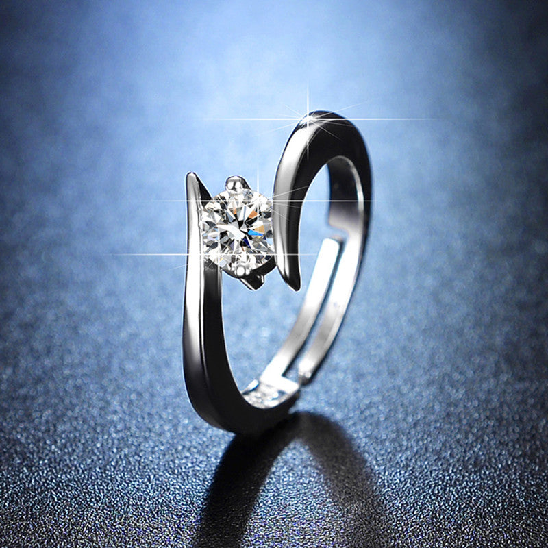 Silver Plated Crystal Studded Anti Tarnish Contemporary Solitaire Adjustable Finger Ring - MySmartBazaar