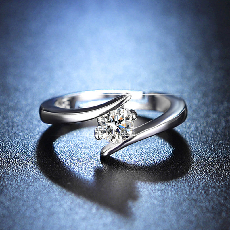 Silver Plated Crystal Studded Anti Tarnish Contemporary Solitaire Adjustable Finger Ring - MySmartBazaar