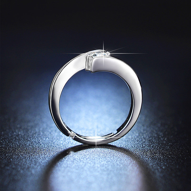 Silver Plated Crystal Studded Anti Tarnish Contemporary Solitaire Adjustable Finger Ring - MySmartBazaar