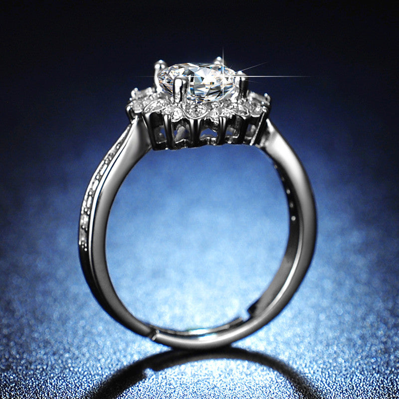 Silver Plated American Diamond Studded Floral Anti Tarnish Adjustable Solitaire Finger Ring - MySmartBazaar