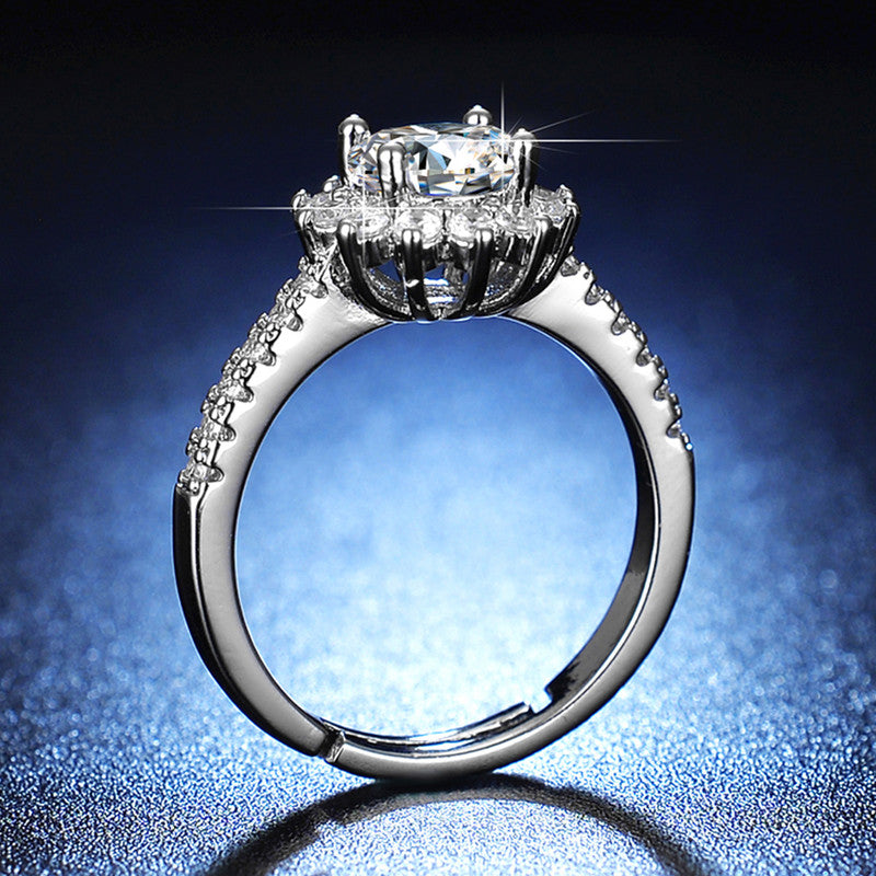 Silver Plated American Diamond Studded Floral Anti Tarnish Adjustable Solitaire Finger Ring - MySmartBazaar