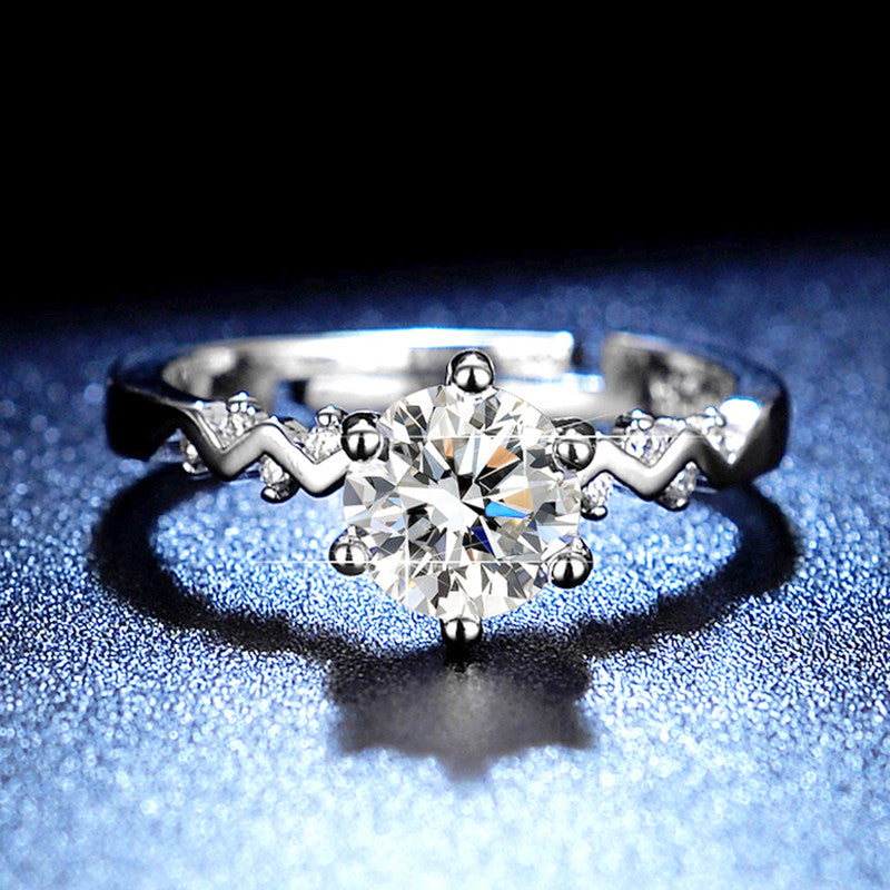 Silver Plated Crystal Studded Unique Zig-Zag Anti Tarnish Adjustable Solitaire Finger Ring - MySmartBazaar