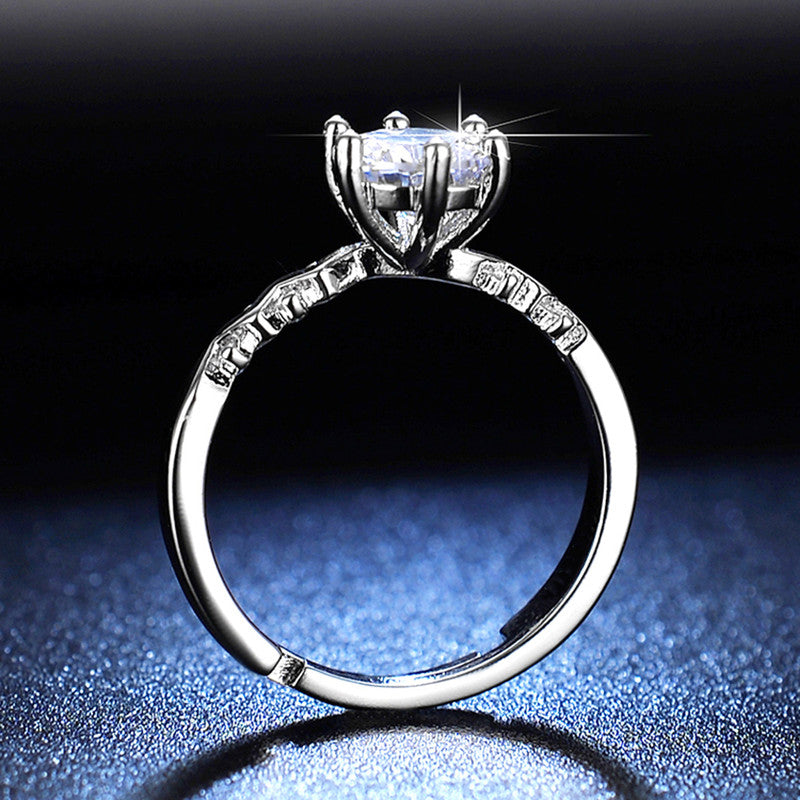 Silver Plated Crystal Studded Unique Zig-Zag Anti Tarnish Adjustable Solitaire Finger Ring - MySmartBazaar