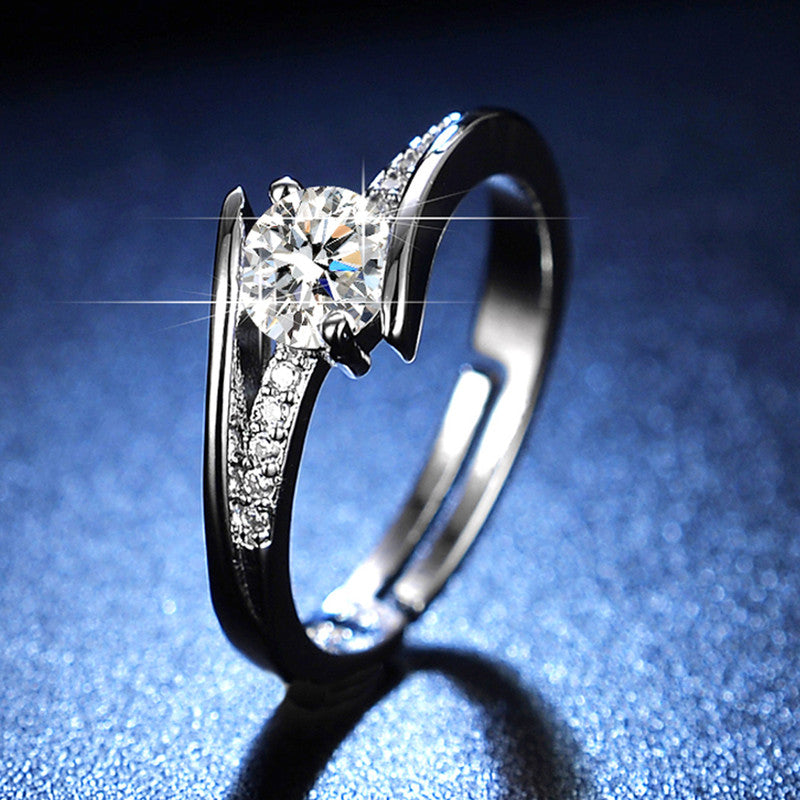 Silver Plated Crystal Studded Contemporary Anti Tarnish Adjustable Solitaire Finger Ring - MySmartBazaar
