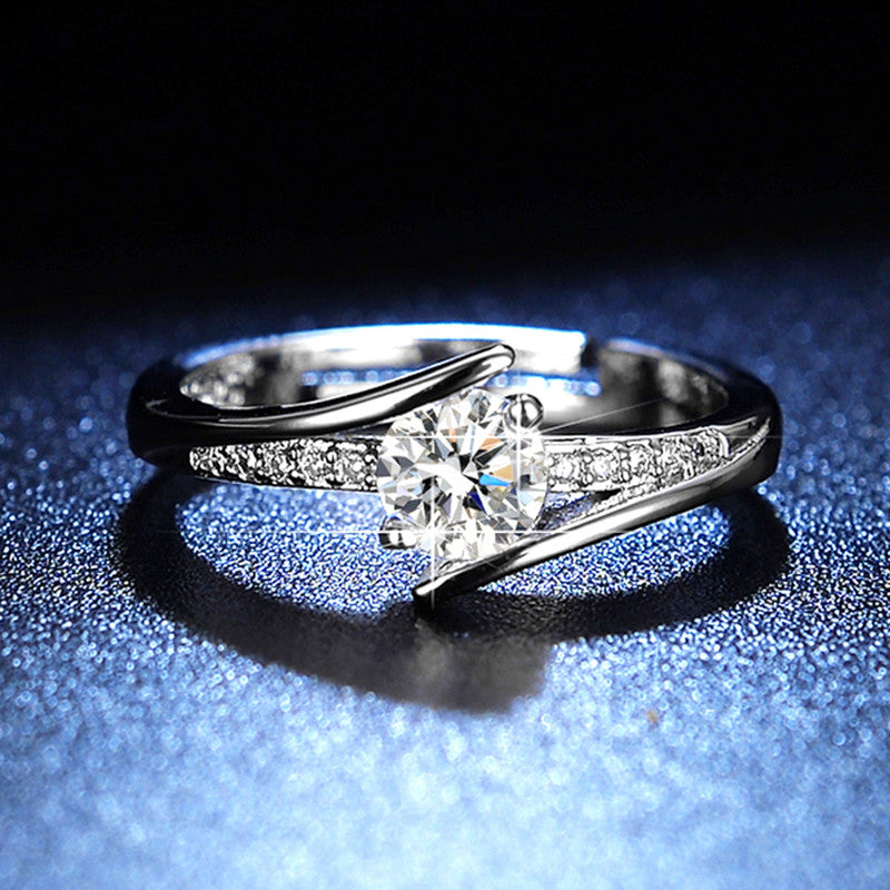 Silver Plated Crystal Studded Contemporary Anti Tarnish Adjustable Solitaire Finger Ring - MySmartBazaar