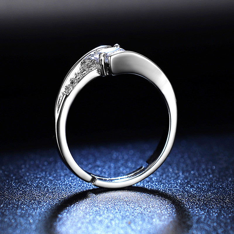 Silver Plated Crystal Studded Contemporary Anti Tarnish Adjustable Solitaire Finger Ring - MySmartBazaar