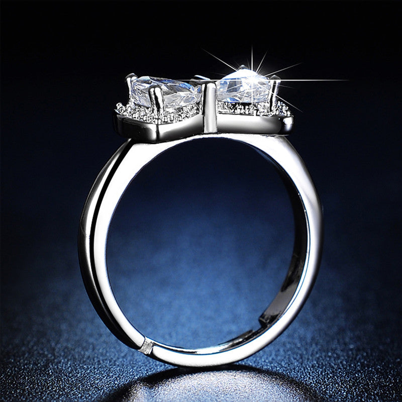 Silver Plated Crystal Studded Bow Tie inspired Anti Tarnish Contemporary Adjustable Finger Ring - MySmartBazaar