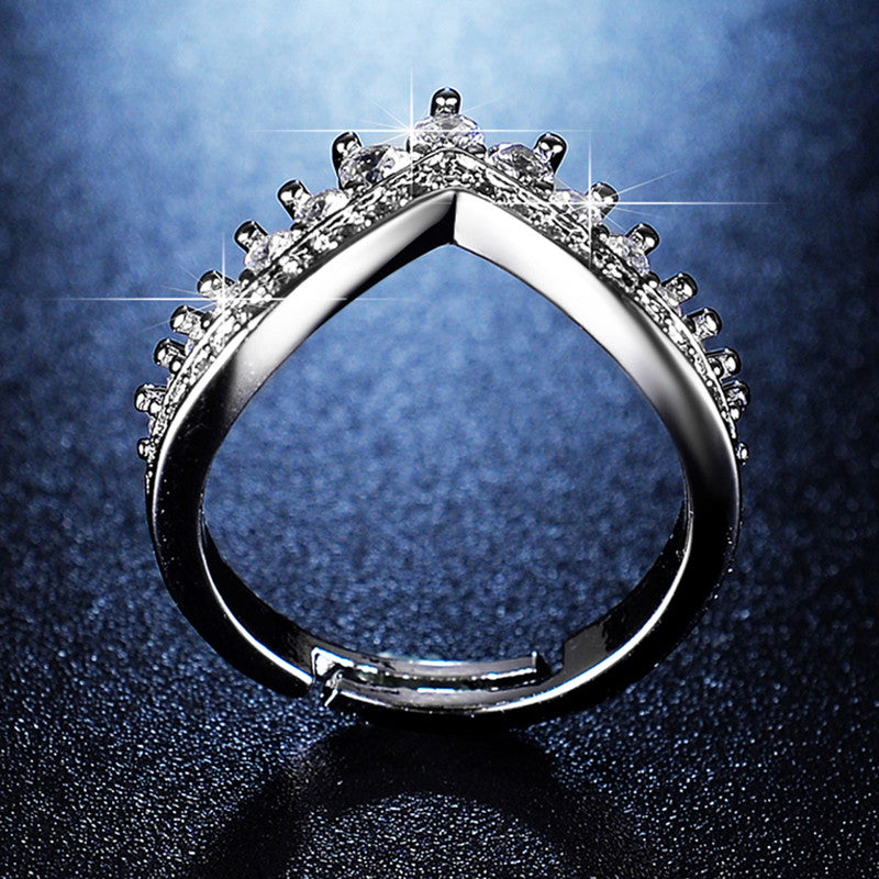 Silver Plated American Diamond Studded V Shape Anti Tarnish Adjustable Finger Ring - MySmartBazaar