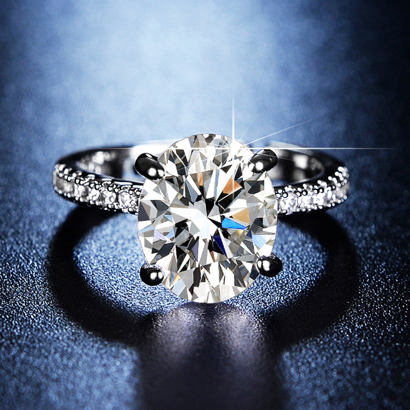 Silver Plated Crystal Studded Anti Tarnish Huge Stone Solitaire Adjustable Finger Ring - MySmartBazaar