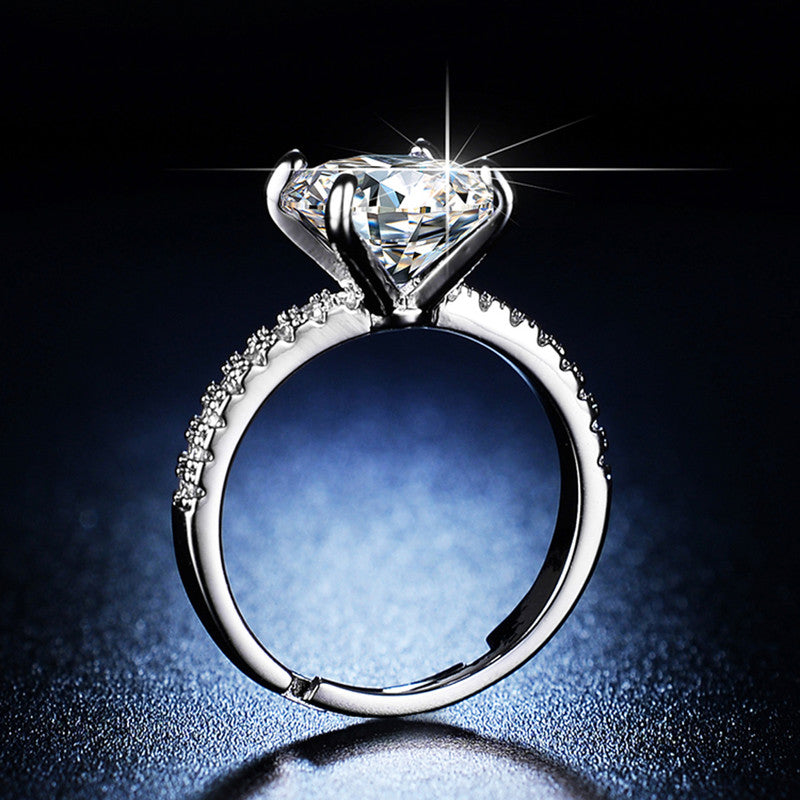 Silver Plated Crystal Studded Anti Tarnish Huge Stone Solitaire Adjustable Finger Ring - MySmartBazaar