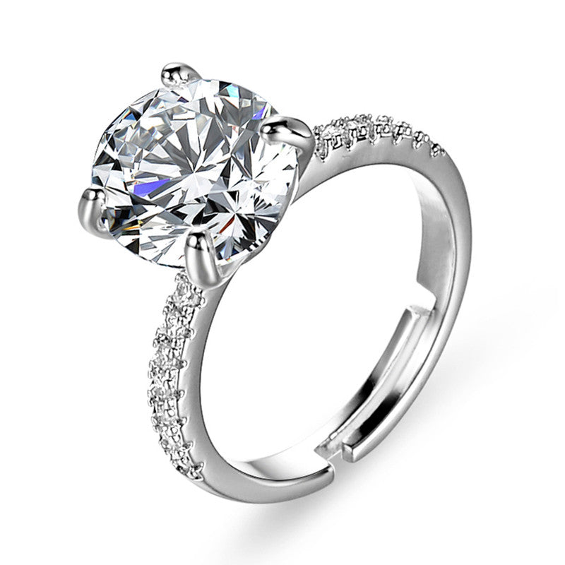 Silver Plated Crystal Studded Anti Tarnish Huge Stone Solitaire Adjustable Finger Ring - MySmartBazaar
