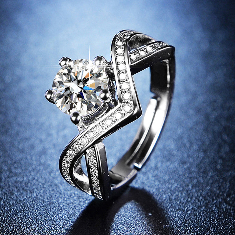 Silver Plated American Diamond Studded Contemporary Anti Tarnish Solitaire Adjustable Finger Ring - MySmartBazaar