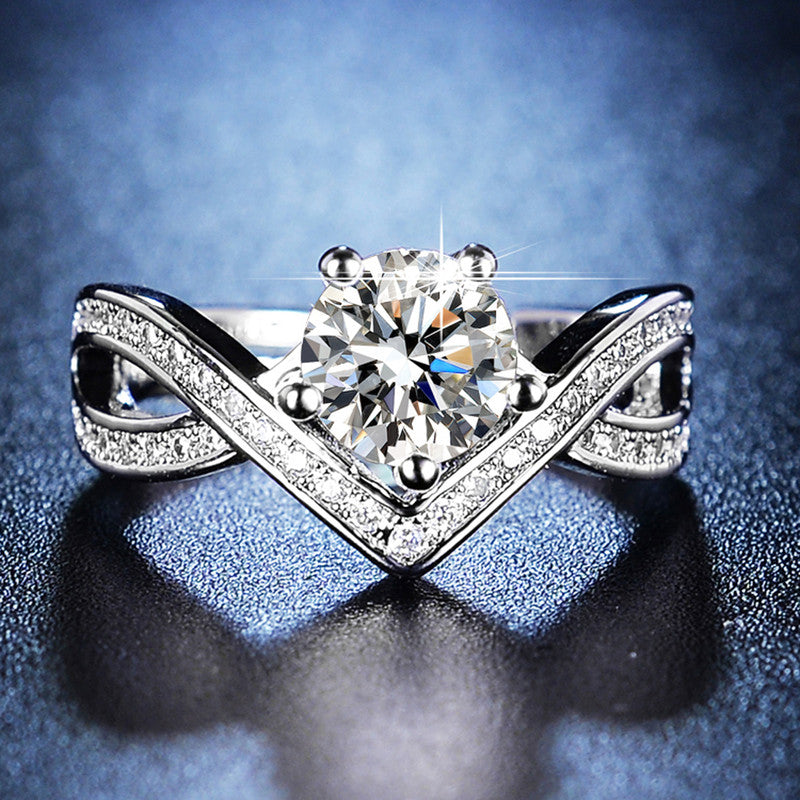 Silver Plated American Diamond Studded Contemporary Anti Tarnish Solitaire Adjustable Finger Ring - MySmartBazaar