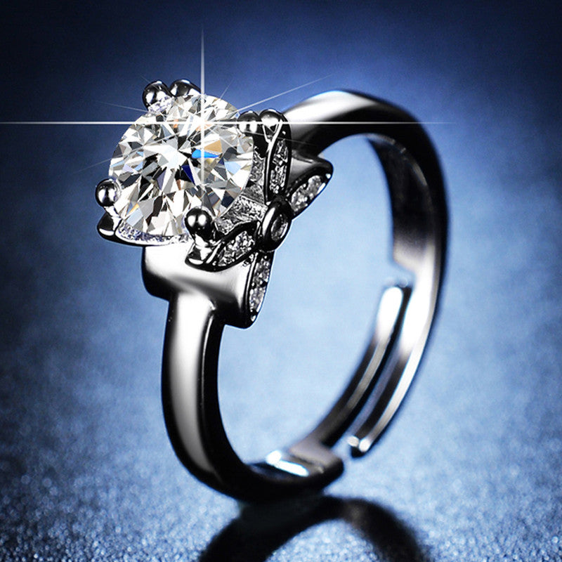 Silver Plated American Diamond Studded Butterfly Anti Tarnish Adjustable Round Finger Ring - MySmartBazaar