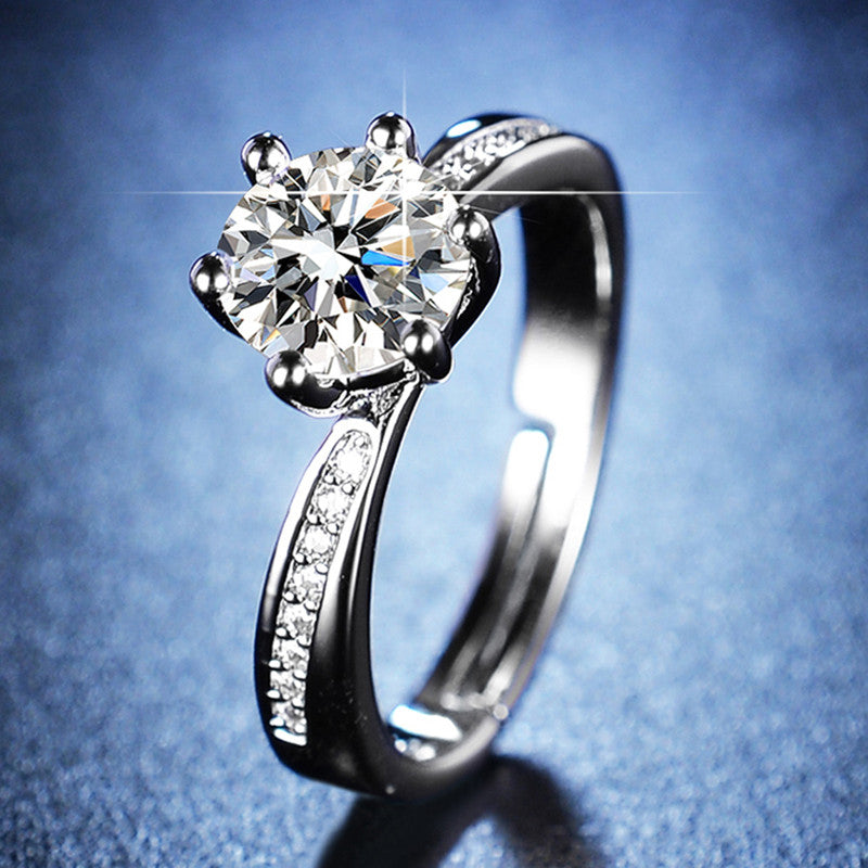 Silver Plated American Diamond Studded Contemporary Anti Tarnish Solitaire Adjustable Finger Ring - MySmartBazaar