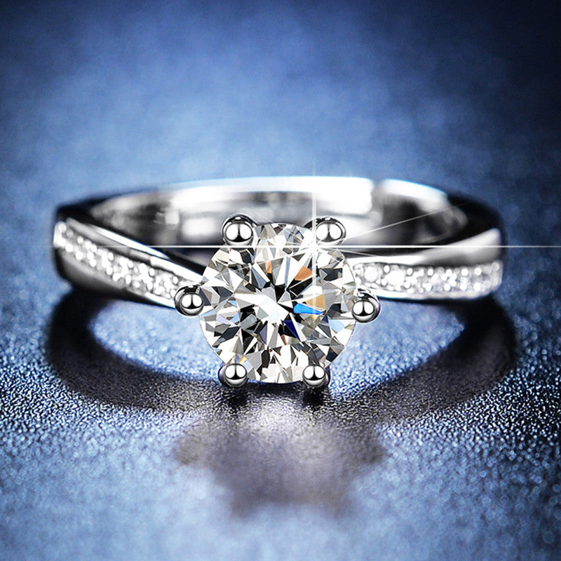 Silver Plated American Diamond Studded Contemporary Anti Tarnish Solitaire Adjustable Finger Ring - MySmartBazaar