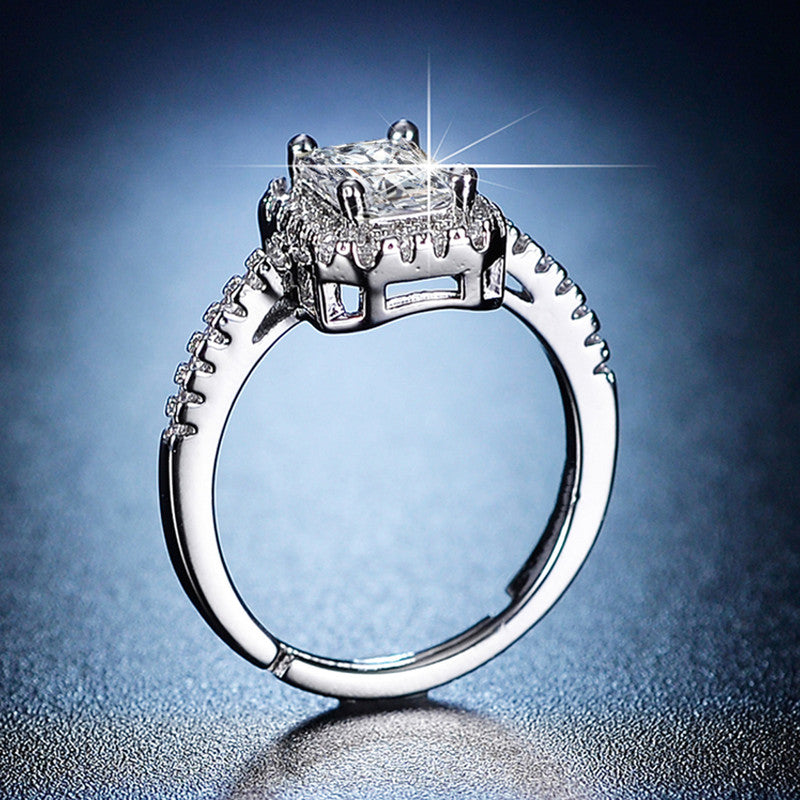 Silver Plated American Diamond Studded Rectangular Anti Tarnish Adjustable Finger Ring - MySmartBazaar