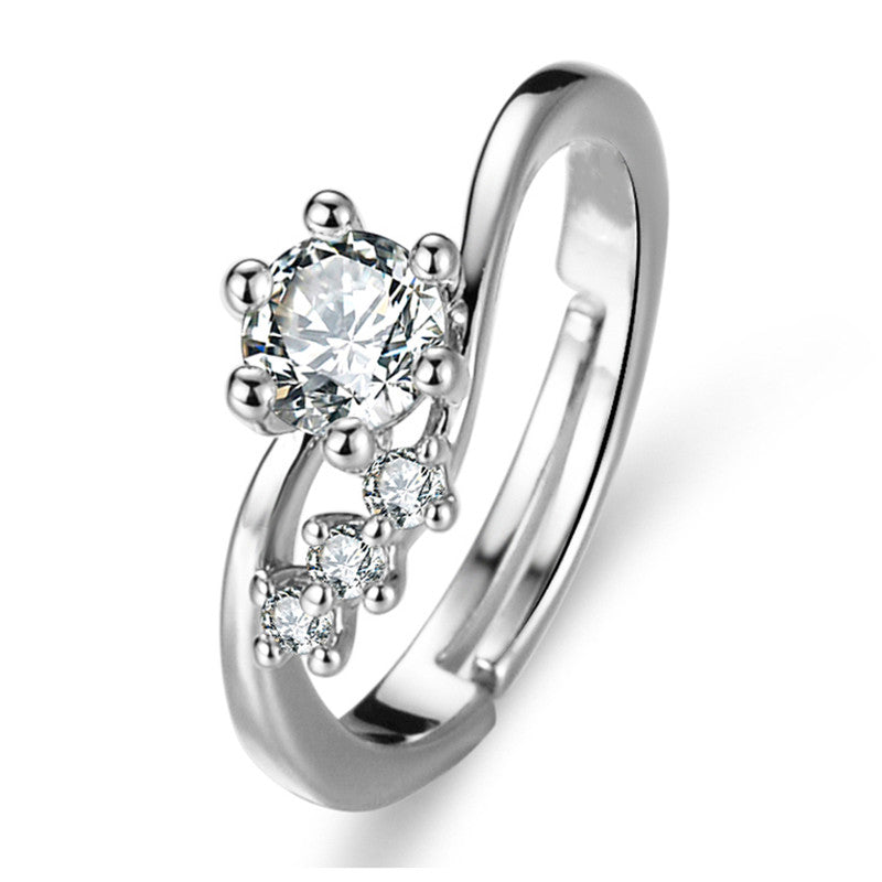 Silver Plated American Diamond Studded Contemporary Anti Tarnish Adjustable Finger Ring - MySmartBazaar