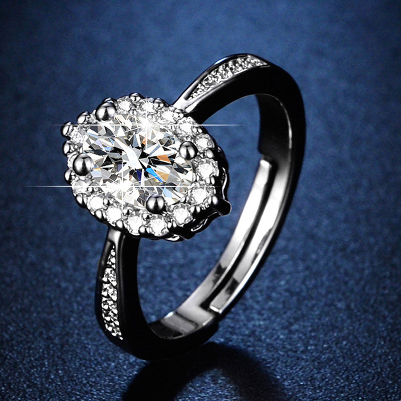 Silver Plated American Diamond Studded Oval Anti Tarnish Contemporary Adjustable Finger Ring - MySmartBazaar