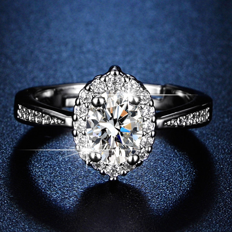 Silver Plated American Diamond Studded Oval Anti Tarnish Contemporary Adjustable Finger Ring - MySmartBazaar