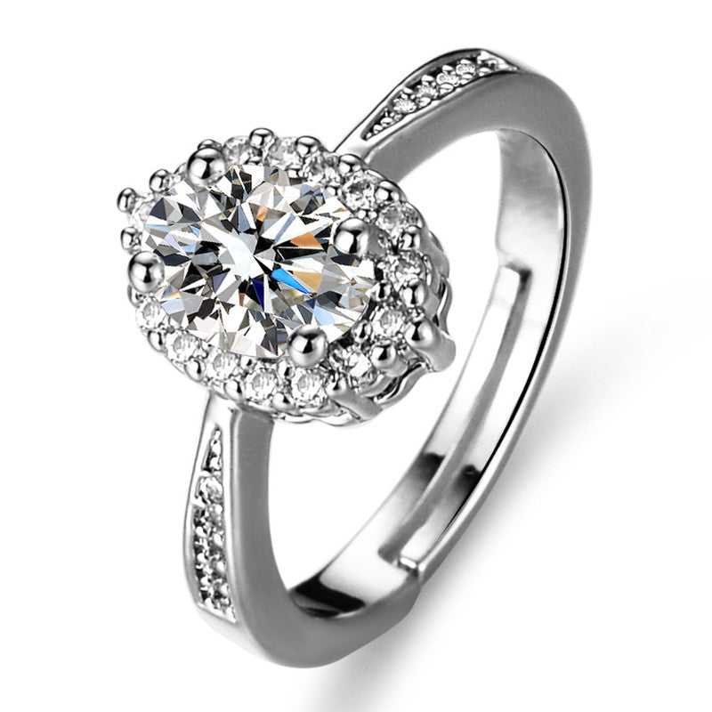 Silver Plated American Diamond Studded Oval Anti Tarnish Contemporary Adjustable Finger Ring - MySmartBazaar