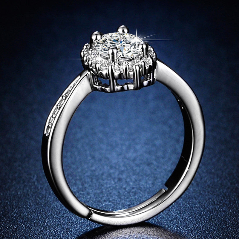 Silver Plated American Diamond Studded Oval Anti Tarnish Contemporary Adjustable Finger Ring - MySmartBazaar