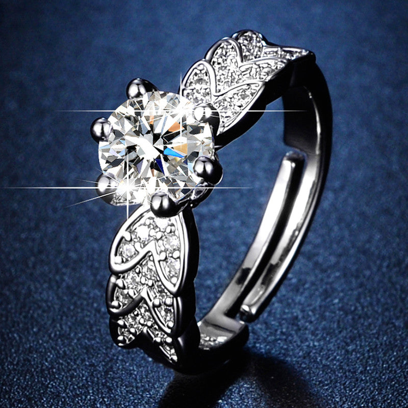 Silver Plated Crystal Studded Contemporary Anti Tarnish Adjustable Solitaire Finger Ring - MySmartBazaar