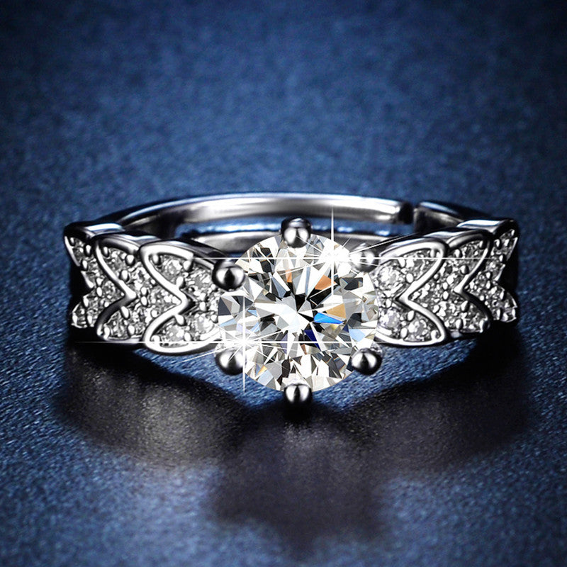 Silver Plated Crystal Studded Contemporary Anti Tarnish Adjustable Solitaire Finger Ring - MySmartBazaar