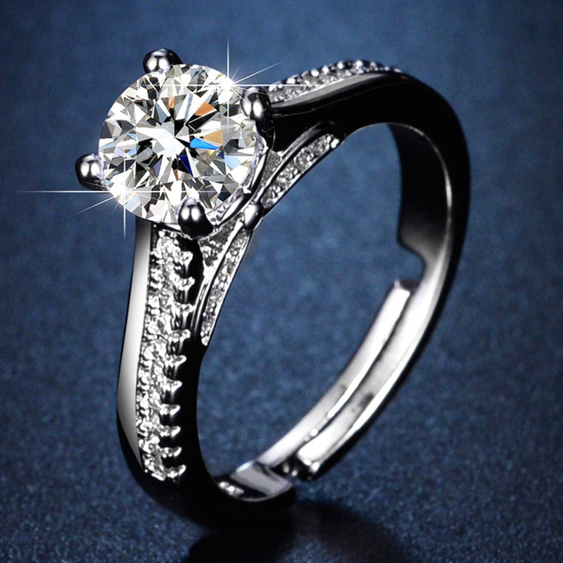 Silver Plated Crystal Studded Contemporary Anti Tarnish Adjustable Solitaire Finger Ring - MySmartBazaar