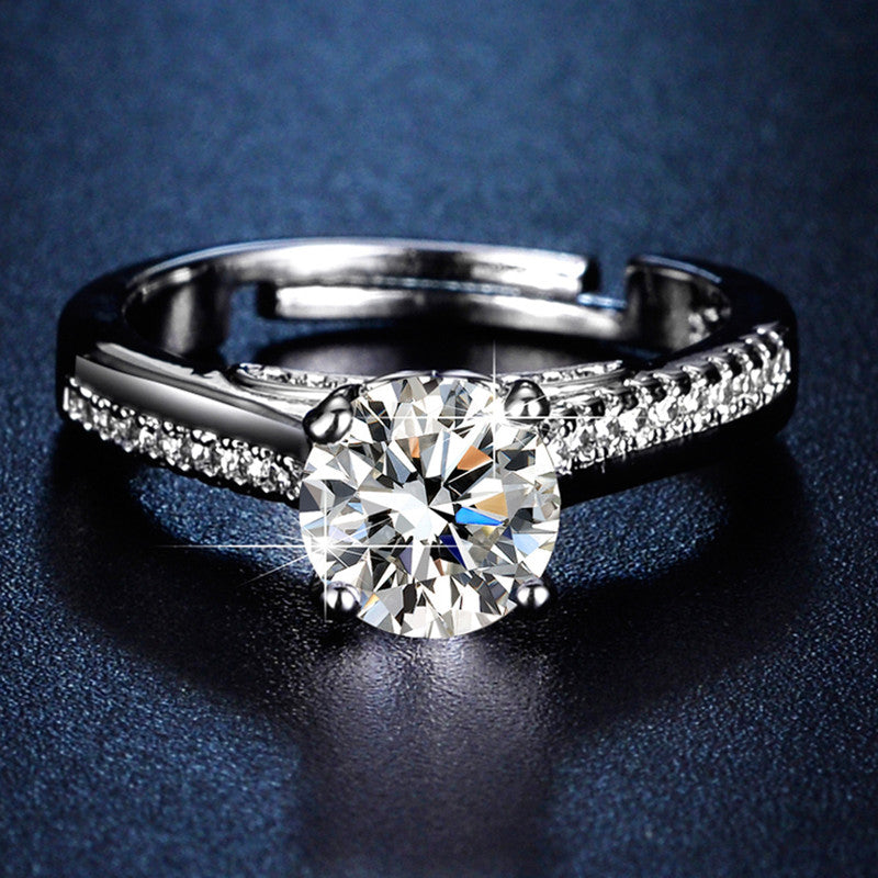 Silver Plated Crystal Studded Contemporary Anti Tarnish Adjustable Solitaire Finger Ring - MySmartBazaar