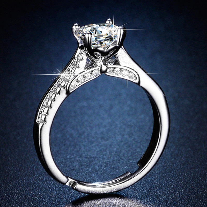 Silver Plated Crystal Studded Contemporary Anti Tarnish Adjustable Solitaire Finger Ring - MySmartBazaar