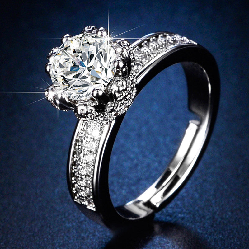 Silver Plated Crystal Studded Contemporary Anti Tarnish Adjustable Solitaire Finger Ring - MySmartBazaar