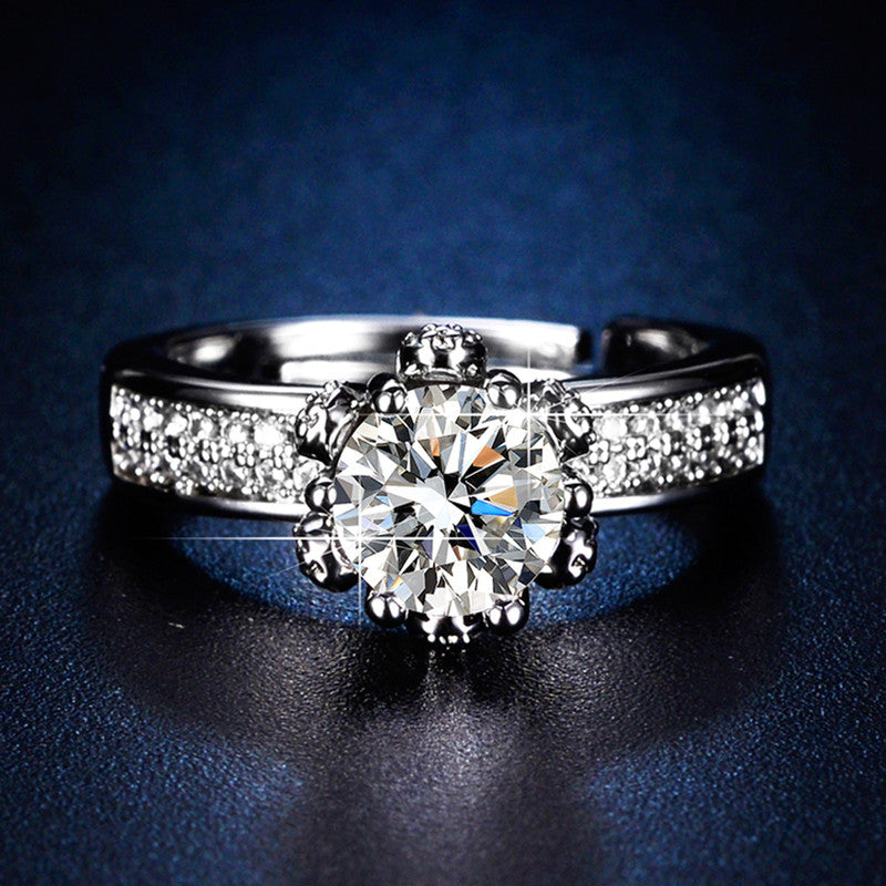 Silver Plated Crystal Studded Contemporary Anti Tarnish Adjustable Solitaire Finger Ring - MySmartBazaar