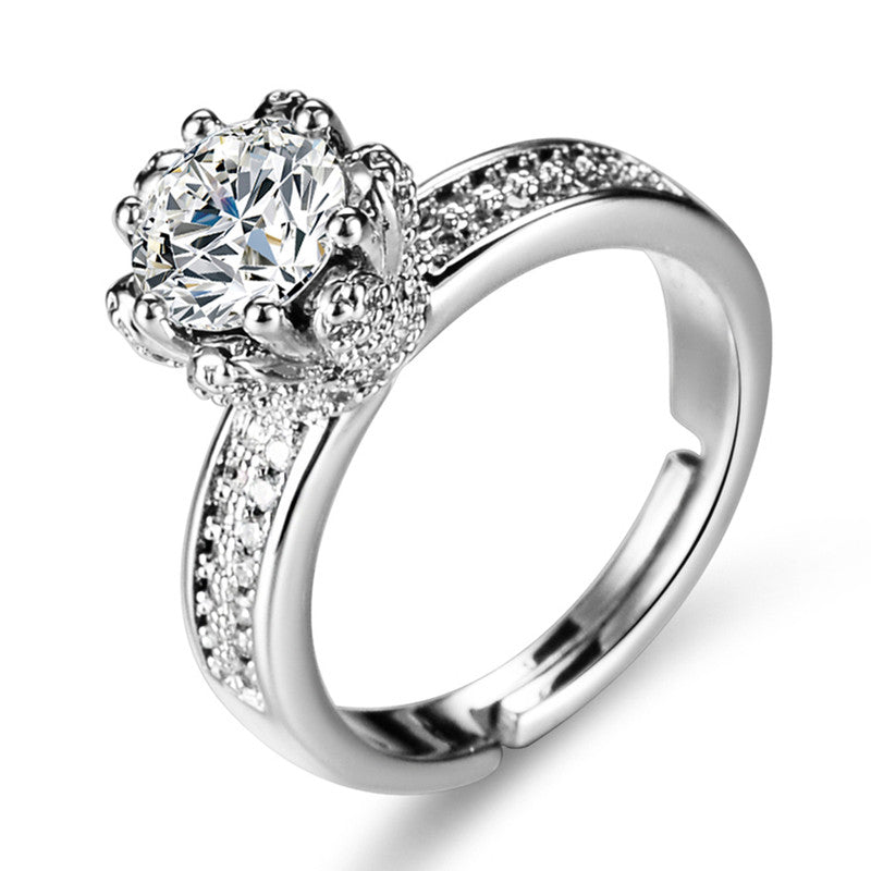 Silver Plated Crystal Studded Contemporary Anti Tarnish Adjustable Solitaire Finger Ring - MySmartBazaar