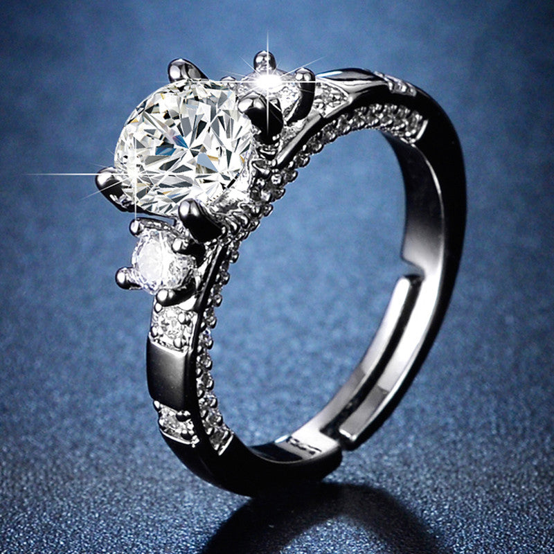 Silver Plated Crystal Studded Contemporary Anti Tarnish Adjustable Solitaire Finger Ring - MySmartBazaar